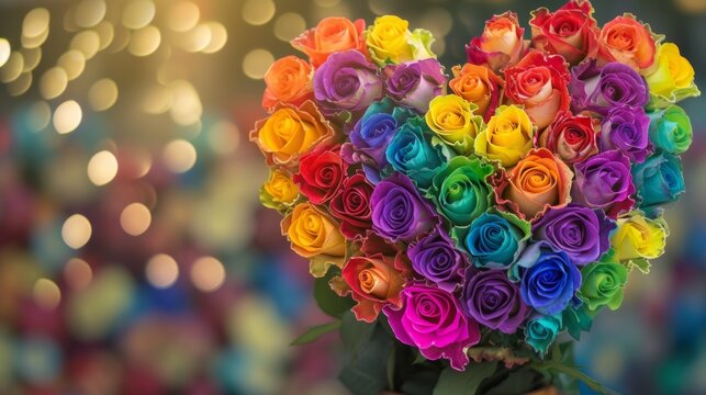 Heart-shaped Arrangement of Multicolored Roses