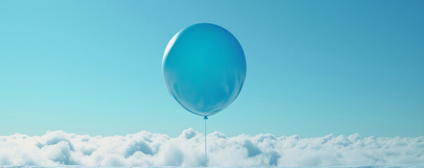 Blue Balloon Floating in the Sky Above Clouds - obrazy, fototapety, plakaty