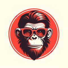Monkey emblem, kitschy vintage retro simple on a white background. 