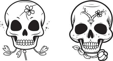 hand drawn sugar skull set vector illustration
