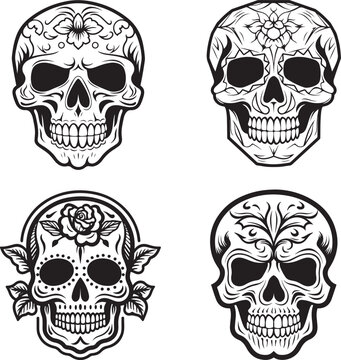 hand drawn sugar skull set vector illustration