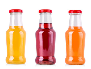 Set of colored juice bottles isolated on white background with clipping path. Healthy lifestyle