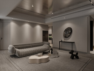 space decorated For a living area with Modern and fashionable couch, and coffee table on the rug