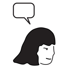 young woman with speech bubble avatar character vector illustration designicon black and white