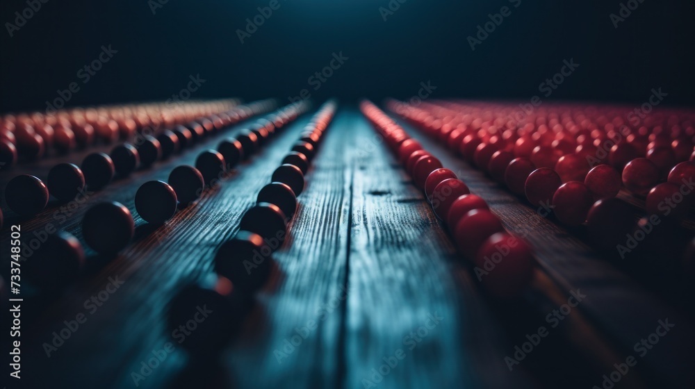 Canvas Prints A row of red and black cherries on a wooden table, AI