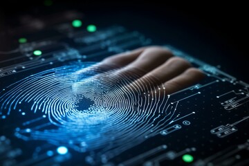 Biometric identification for entry through fingerprints. Generative AI - obrazy, fototapety, plakaty