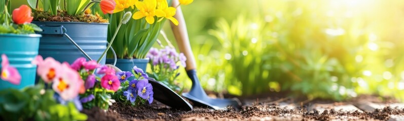 Gardening spring activities. Banner