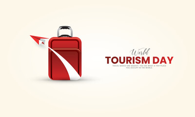 World Tourism Day. Tourism day creative design for social media banner and poster, Travel concept. 3D illustration.