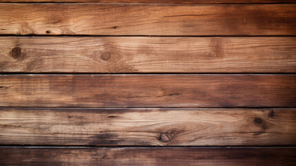 Fototapeta na wymiar Horizontal closeup of a wooden plank wall with a warm brown finish and visible wood grain patterns