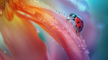 Exquisite Macro Photography of Ladybug on Flower Petal AI Generated.