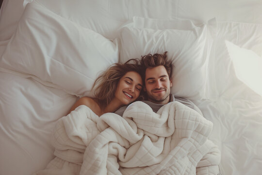 A married couple is basking in bed