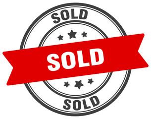 sold stamp. sold label on transparent background. round sign