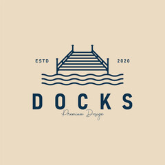 docks line art logo minimalist, icon vector pier simple logo illustration design - obrazy, fototapety, plakaty