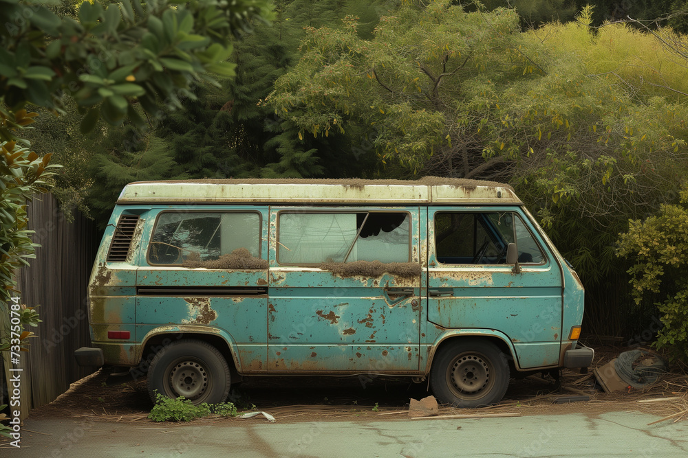 Wall mural an old abandoned van