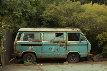 An old abandoned van