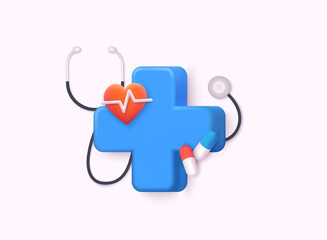 Medical equipment 3d cartoon style. Pharmacy concept. 3D Web Vector Illustrations.