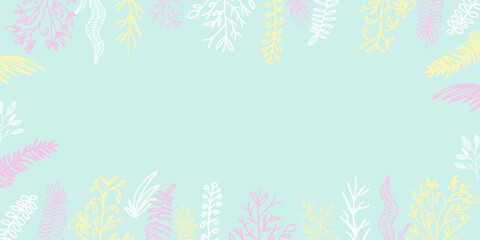 Abstract botanical leaf and floral  frame hand drawn illustration in outline design style for poster and print template