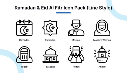 Ramadan and Eid Al Fitr  Icon Set in Line Style Suitable for web and app icons, presentations, posters, etc.