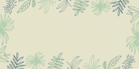 Abstract botanical leaf and floral  frame hand drawn illustration in outline design style for poster and print template