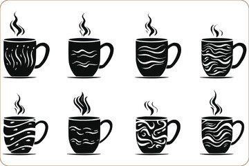 Set of Vector Hot drink mug, Silhouettes of Hot drink mug, Black coffee or tea mug