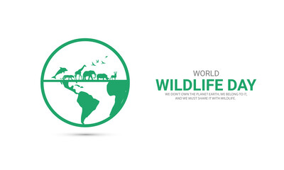World wildlife day, Wild animals in world shape wildlife day design for poster, banner. 3D Illustration