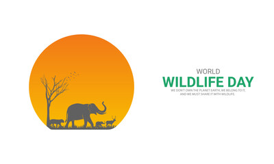 World wildlife day, Wild animals in world shape wildlife day design for poster, banner. 3D Illustration