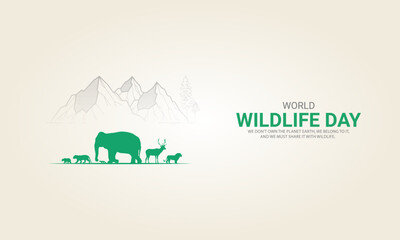 World wildlife day, Wild animals in world shape wildlife day design for poster, banner. 3D Illustration