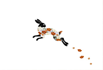 花模様で装飾された跳ねウサギ