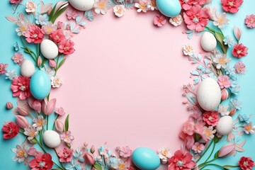 Naklejka na ściany i meble an easter card is sitting on a pink and blue background