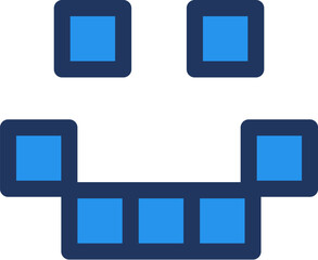 Smiling pixelated robot face. Chat bot avatar, abstract techno element for modern and retro technological design. Simple color vector pictogram isolated on white background