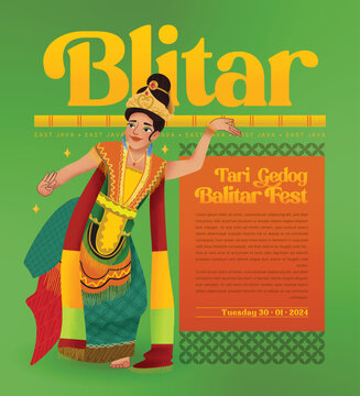 Social Media post template idea with Indonesia dancer illustration cell shaded style