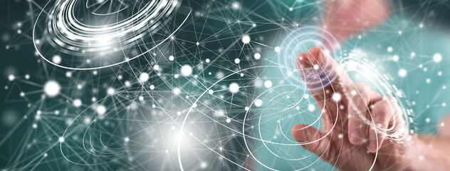 Man touching a virtual technology concept