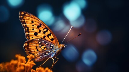 A butterfly sitting on a flower with blurry background, AI