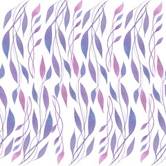 seamless pattern ornament with linear blue branchs on white background