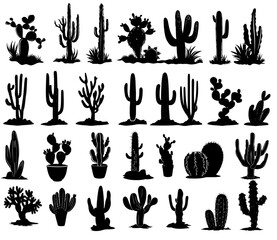 set of cactus silhouettes