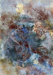 Abstract art with acrylic painting background with blue grey brown contrast in modern contemporary art style