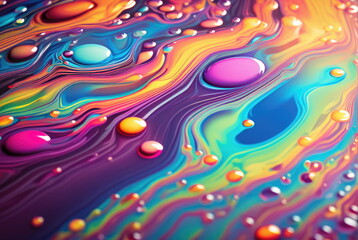 Vivid Liquid Rainbow with Floating Spheres - obrazy, fototapety, plakaty