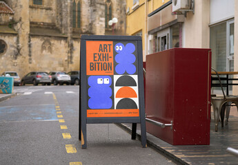 Mockup of customizable A frame vertical sign