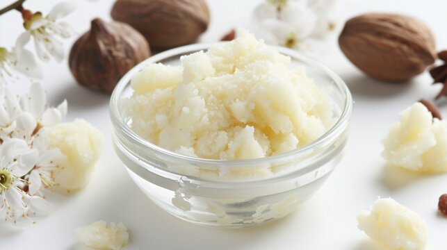 White background with shea butter.