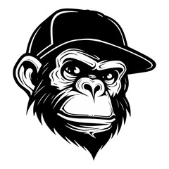 Monkey head in a cap and a baseball cap. Vector illustration