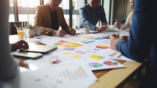 creative business meeting brainstorm ideas sharing team of marketing business staff standing discuss find a solution of problem for new project startup business ideas concept