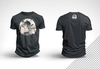 Front and Back View of Two Black T-shirts Mockup. Generative Ai
