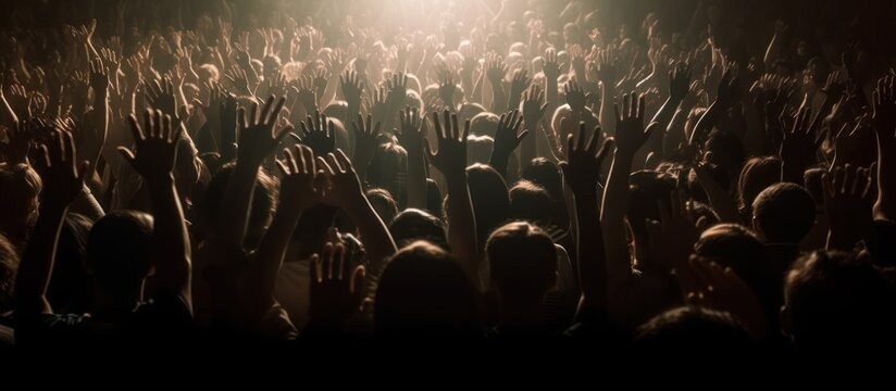 crowd at concert waving hands dancing