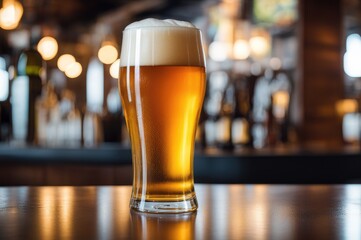 Chilled Beer Glass on Bar Counter