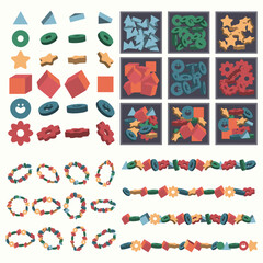 Clay beads bracelet and jewelry making kit vector cartoon illustration isolated on a white background.