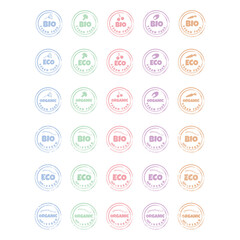 Eco, bio, organic logo. Large set of labels for vegan products. Vector lettering on white background