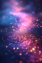 Obraz na płótnie Canvas Abstract blue, purple and pink glitter lights background. Night sky with stars. Gradient blue and purple colorful space texture with stardust and milky way. Magic color galaxy