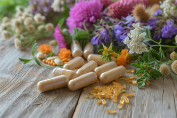Fototapeta na wymiar pills made of herbs and flowers 