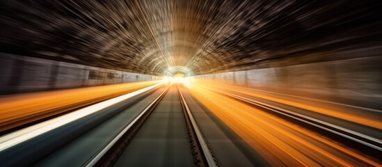 The train passes in the underground tunnel at high speed - obrazy, fototapety, plakaty