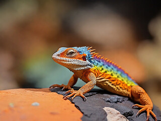 Colorful Lizard on Orange Rock
